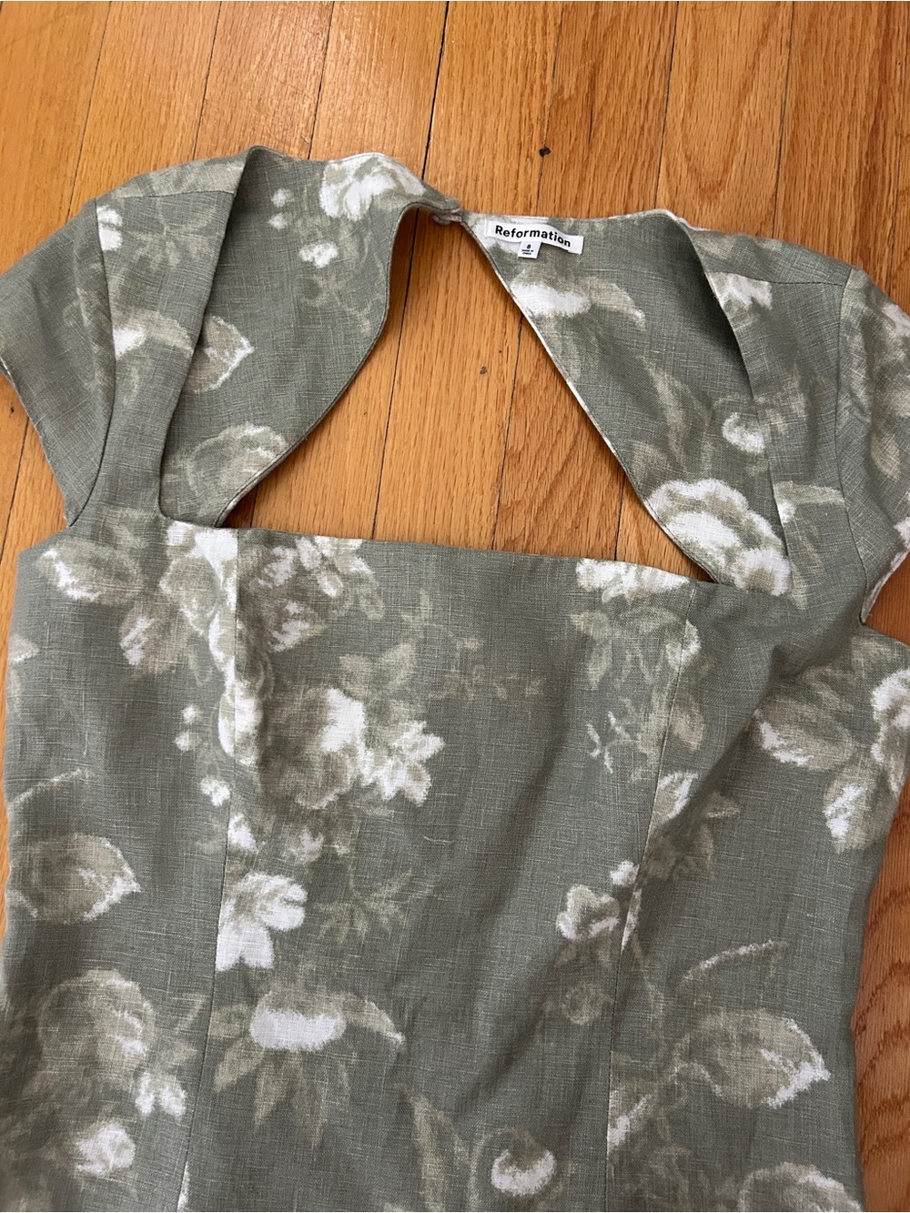 Reformation Olive Green Floral Cutout Square-Neck Top - Picture 5 of 5